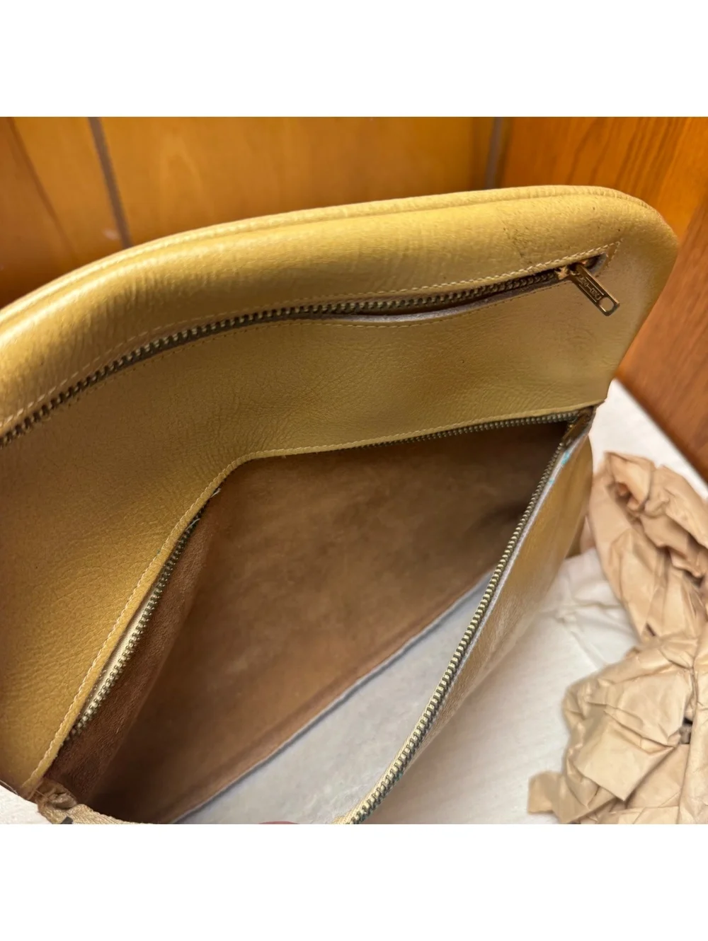 Vintage Tan Leather Clutch Purse Soft Foldover Minimalist Envelope Handbag